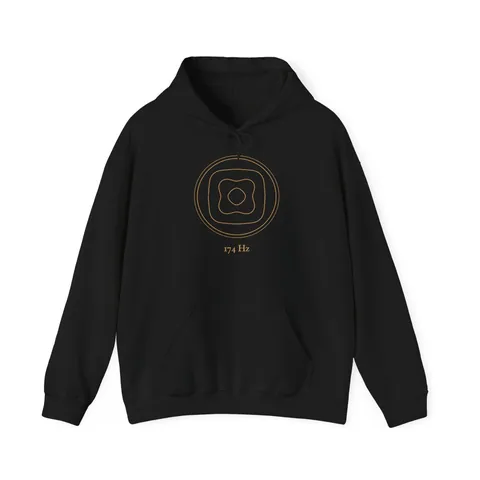 174 Hz Erdung · Chladni-Figur – Hoodie in Schwarz, Vorderseite