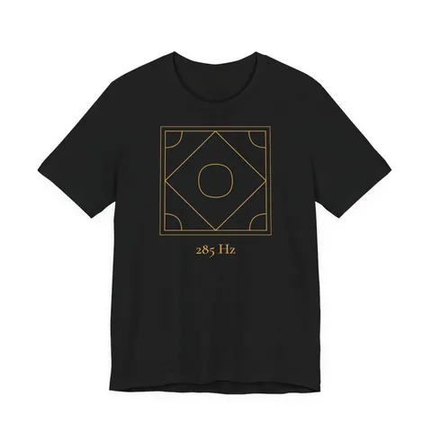 285 Hz Regeneration · Chladni-Figur – T-Shirt in Schwarz, Vorderseite (Detail)