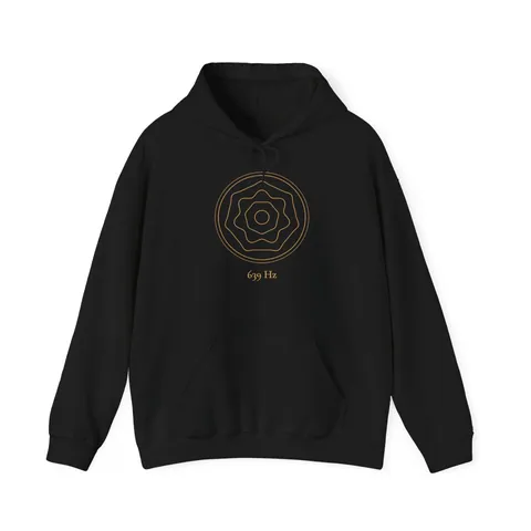639 Hz Verbindung · Chladni-Figur – Hoodie in Schwarz, Vorderseite