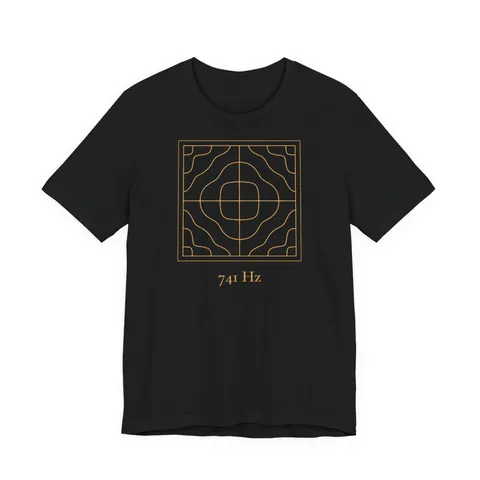 741 Hz Klarheit · Chladni-Figur – T-Shirt in Schwarz, Vorderseite (Detail)
