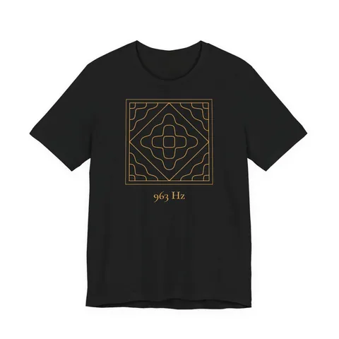 963 Hz Einheit · Chladni-Figur – T-Shirt in Schwarz, Vorderseite (Detail)