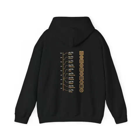 Die 10 Frequenzen und ihre Bedeutung (Rückendruck) – Hoodie in Schwarz
