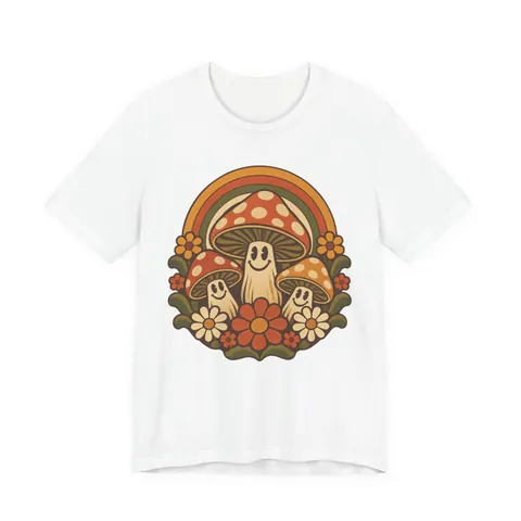 Groovy 70er Pilze – T-Shirt in Weiß