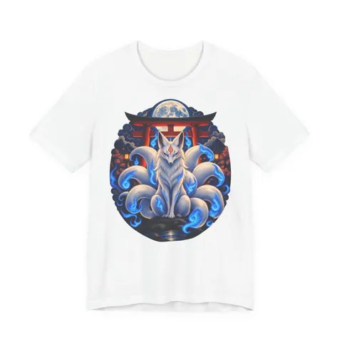Kitsune – neunschwänziger Fuchs am Torii – T-Shirt in Weiß