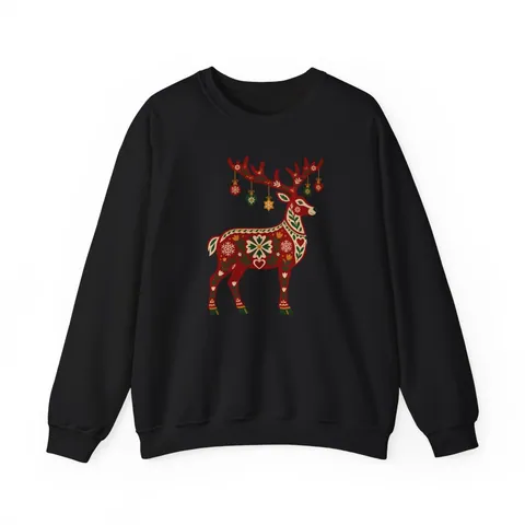 Nordisches Rentier im Folk-Art-Stil – Sweatshirt in Schwarz