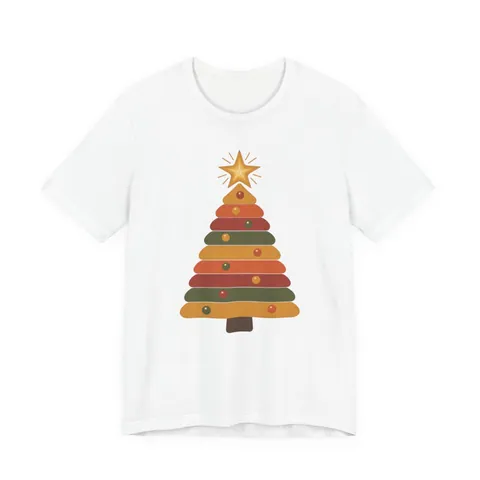 Retro 70er Weihnachtsbaum – T-Shirt in Weiß