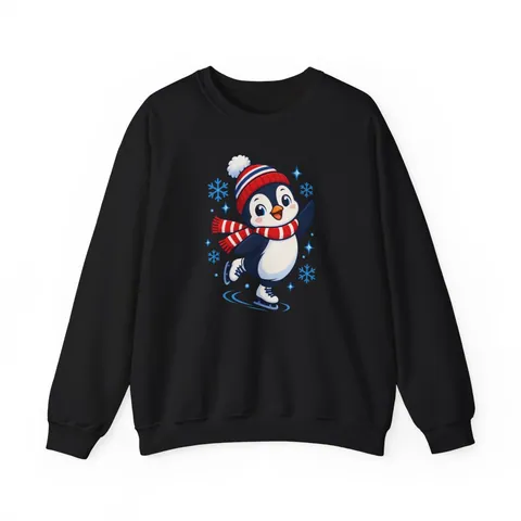 Schlittschuh laufender Pinguin mit Schal – Sweatshirt in Schwarz