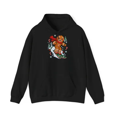 Ski fahrender Lebkuchenmann – Hoodie in Schwarz