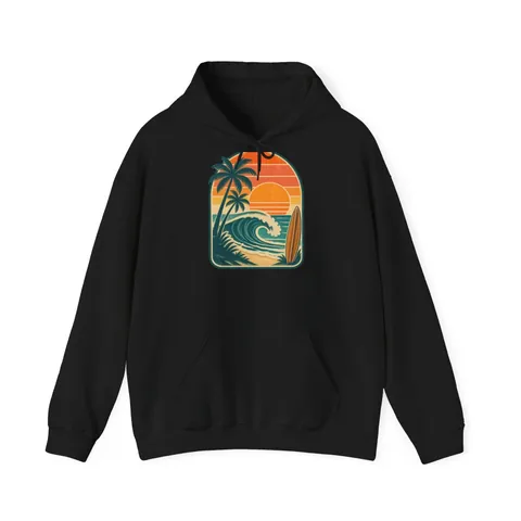 Vintage Surf-Sonnenuntergang – Hoodie in Schwarz