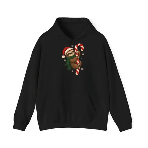 Weihnachts-Faultier am Zuckerstab – Hoodie in Schwarz