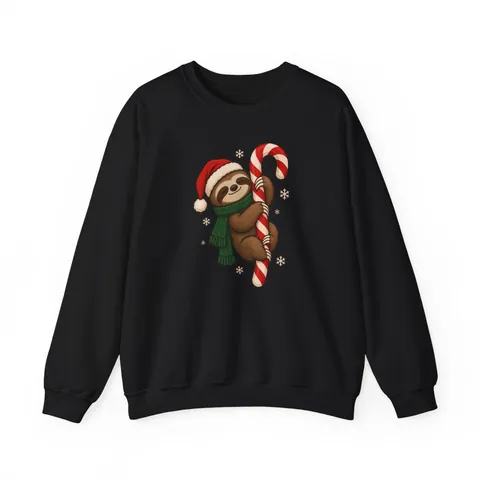 Weihnachts-Faultier am Zuckerstab – Sweatshirt in Schwarz