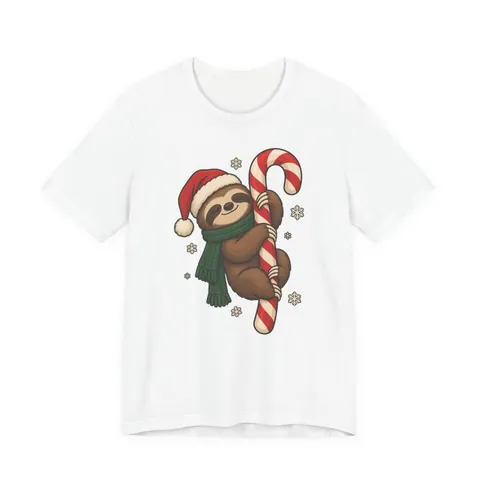 Weihnachts-Faultier am Zuckerstab – T-Shirt in Weiß