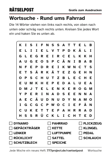 Seite 3: Wortsuche „Rund ums Fahrrad“