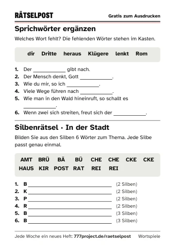 Seite 4: Sprichwörter und Silbenrätsel