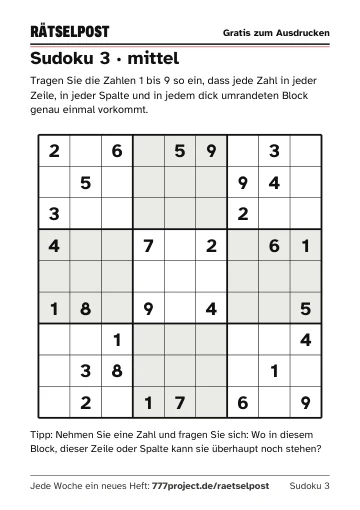Seite 3: Sudoku 3 · mittel