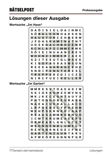 Seite 8: Lösungen der Wortsuchen