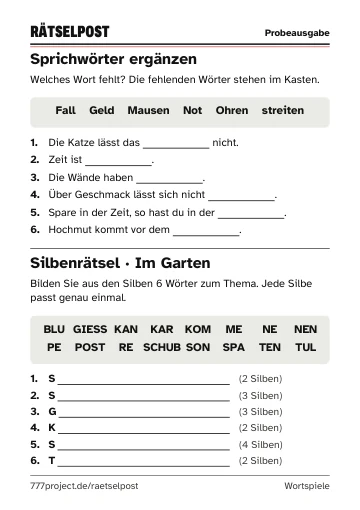 Seite 6: Sprichwörter und Silbenrätsel