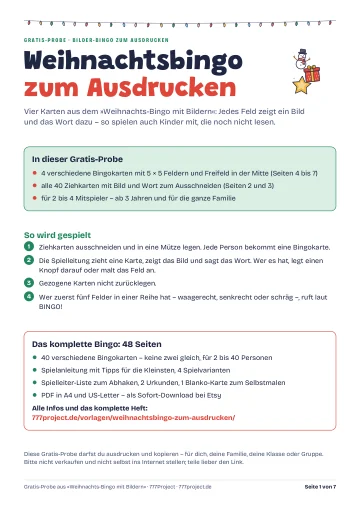 Seite 1: Titelseite mit Spielregeln
