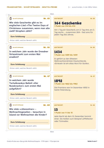 Seite 5: Fragekarten: Schätzfragen