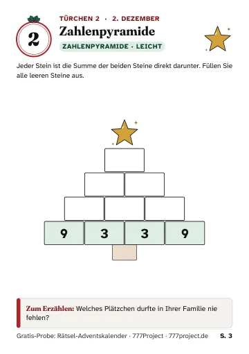 Seite 3: Türchen 2: Zahlenpyramide