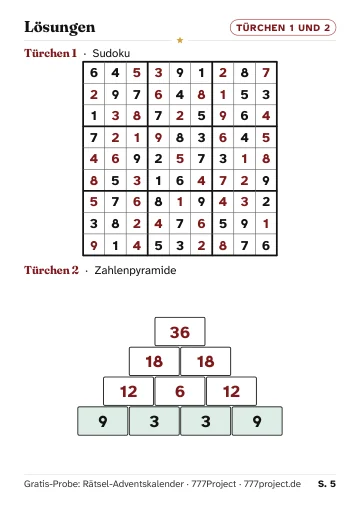 Seite 5: Lösungen Türchen 1 und 2